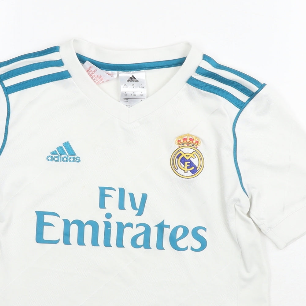 adidas Boys White Polyester Basic T-Shirt Size 9-10 Years Round Neck Pullover - Real Madrid FC