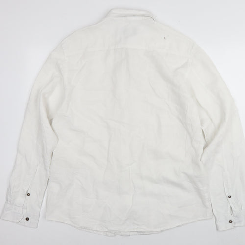 Mavi Mens White Linen Button-Up Size XL Collared Button