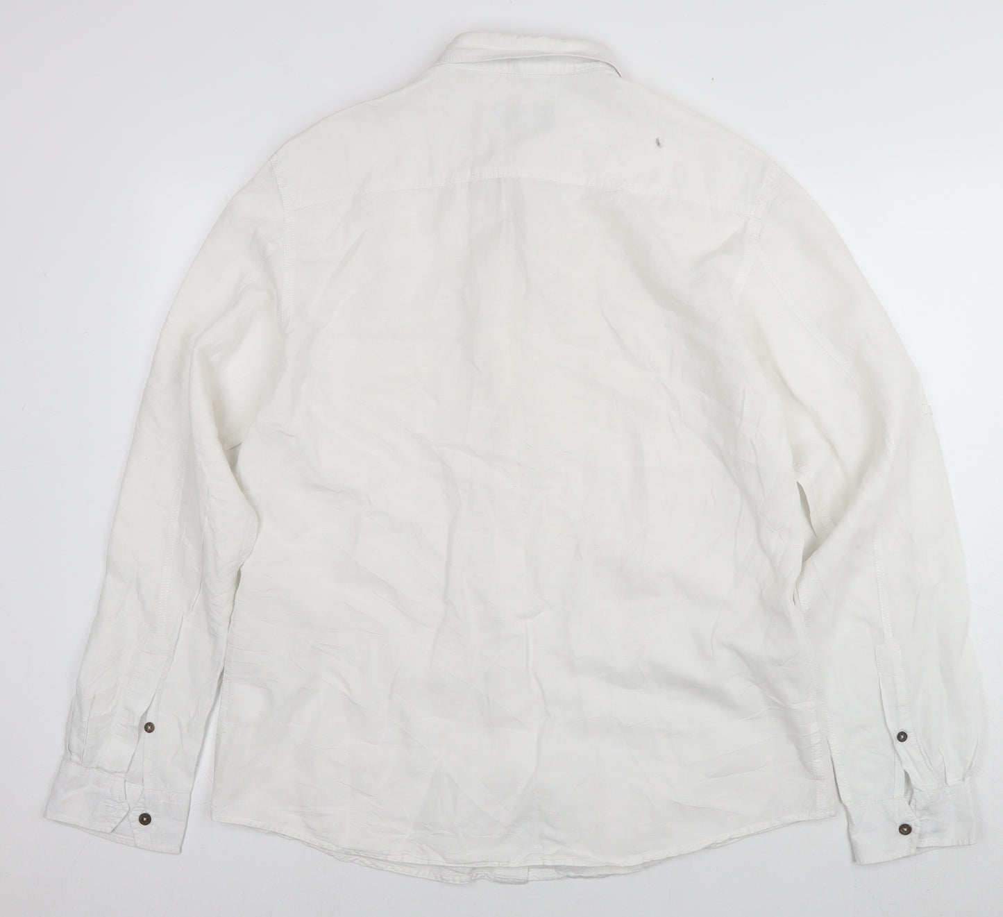 Mavi Mens White Linen Button-Up Size XL Collared Button