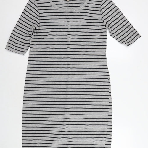 Philosophy Womens Grey Striped Cotton T-Shirt Dress Size M Round Neck Pullover