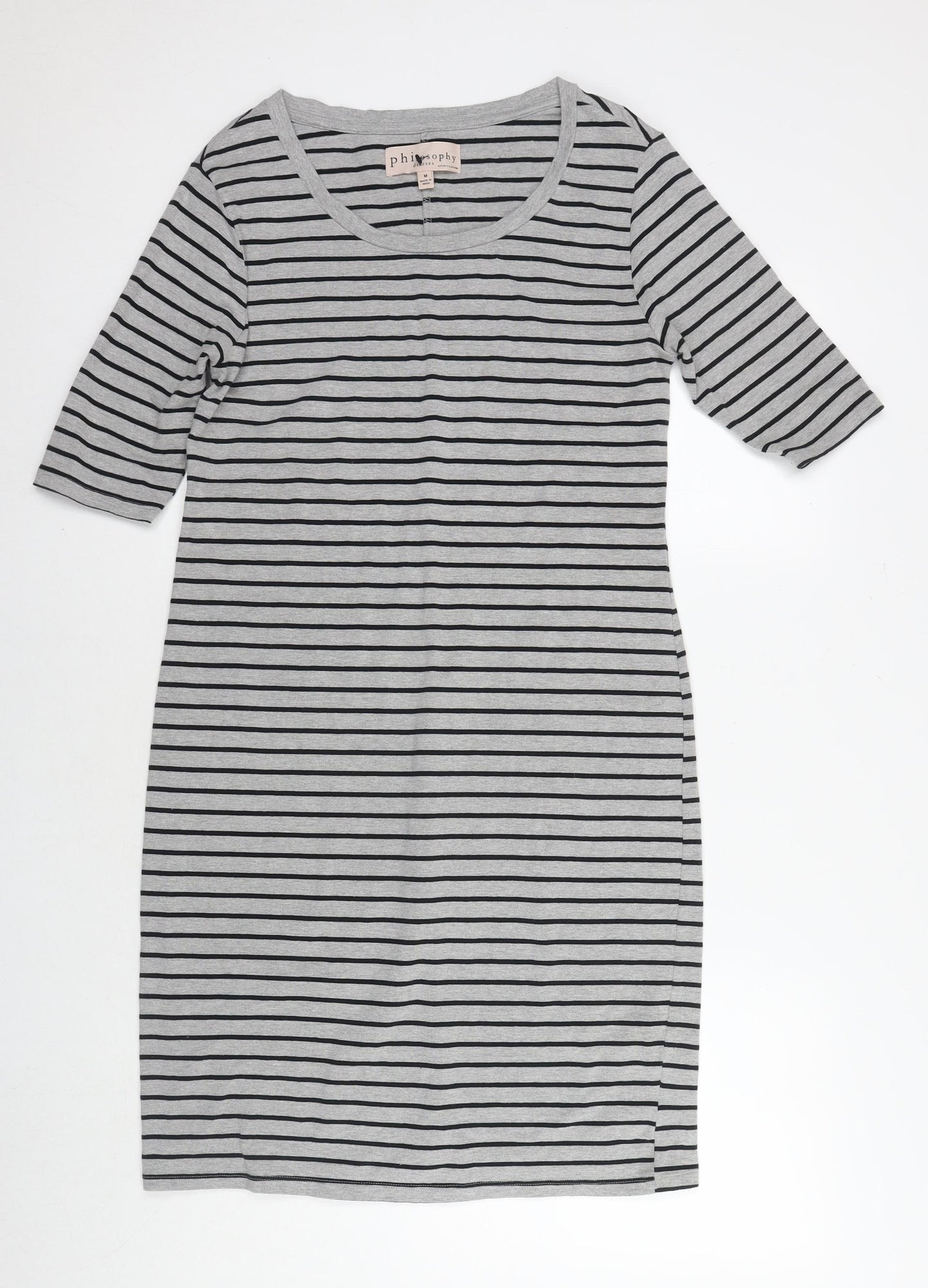 Philosophy Womens Grey Striped Cotton T-Shirt Dress Size M Round Neck Pullover