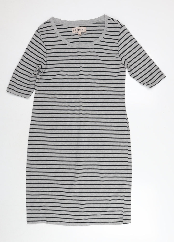 Philosophy Womens Grey Striped Cotton T-Shirt Dress Size M Round Neck Pullover