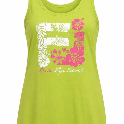 Jackie K Womens Green Cotton Jersey Tank Size 18 Round Neck - Floral Logo