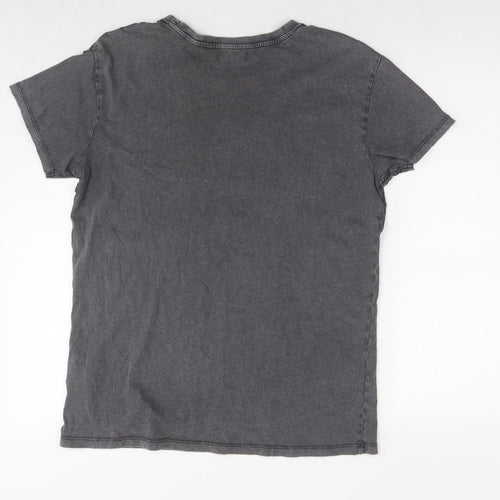 Crop Womens Grey Cotton Basic T-Shirt Size M Round Neck - Flower Presence Only Now Is Real