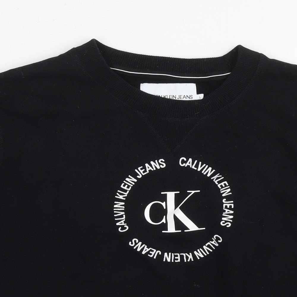 Calvin Klein Womens Black Cotton Pullover Sweatshirt Size L Pullover - Logo