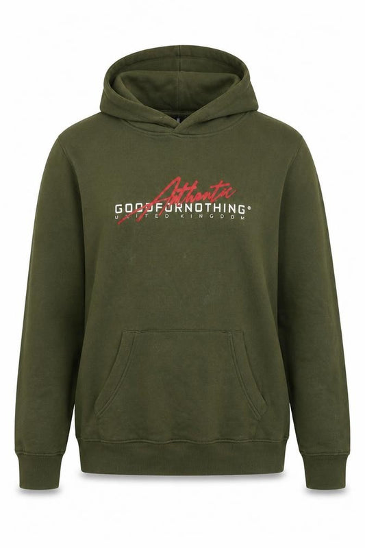 Front view of Good For Nothing women’s green cotton pullover hoodie, size XL, pullover - logo