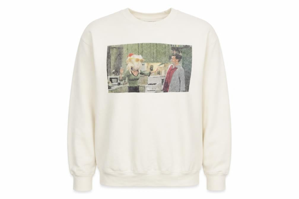 Front view of Friends women’s white cotton pullover sweatshirt, size M, pullover