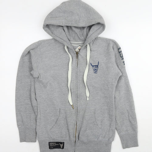Ushi Womens Grey Cotton Full Zip Hoodie Size S Pullover - Logo