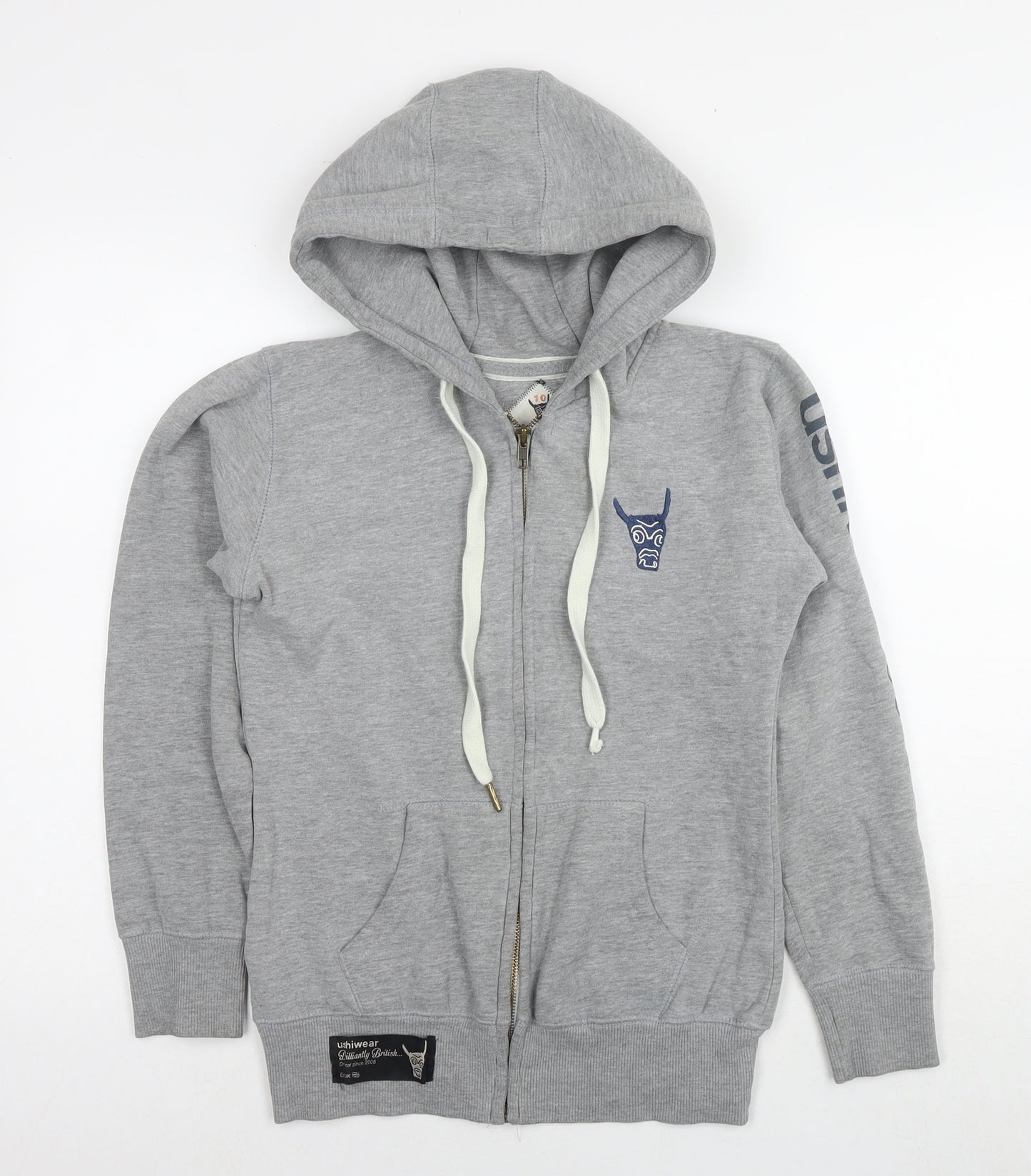 Ushi Womens Grey Cotton Full Zip Hoodie Size S Pullover - Logo