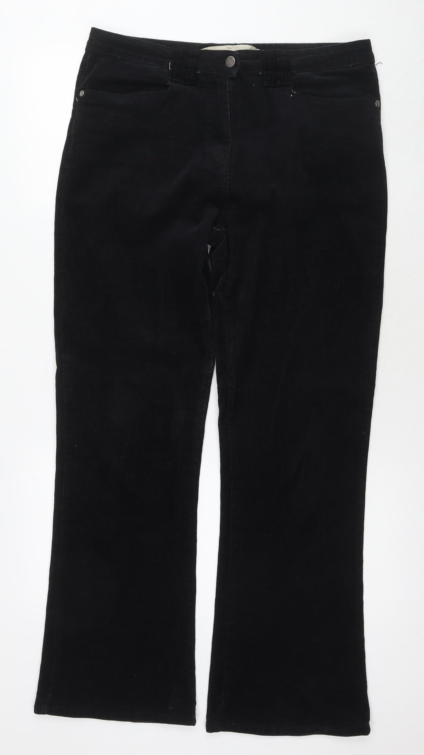 Editions Womens Black Cotton Trousers Size 14 L30 in Regular Zip - Vintage