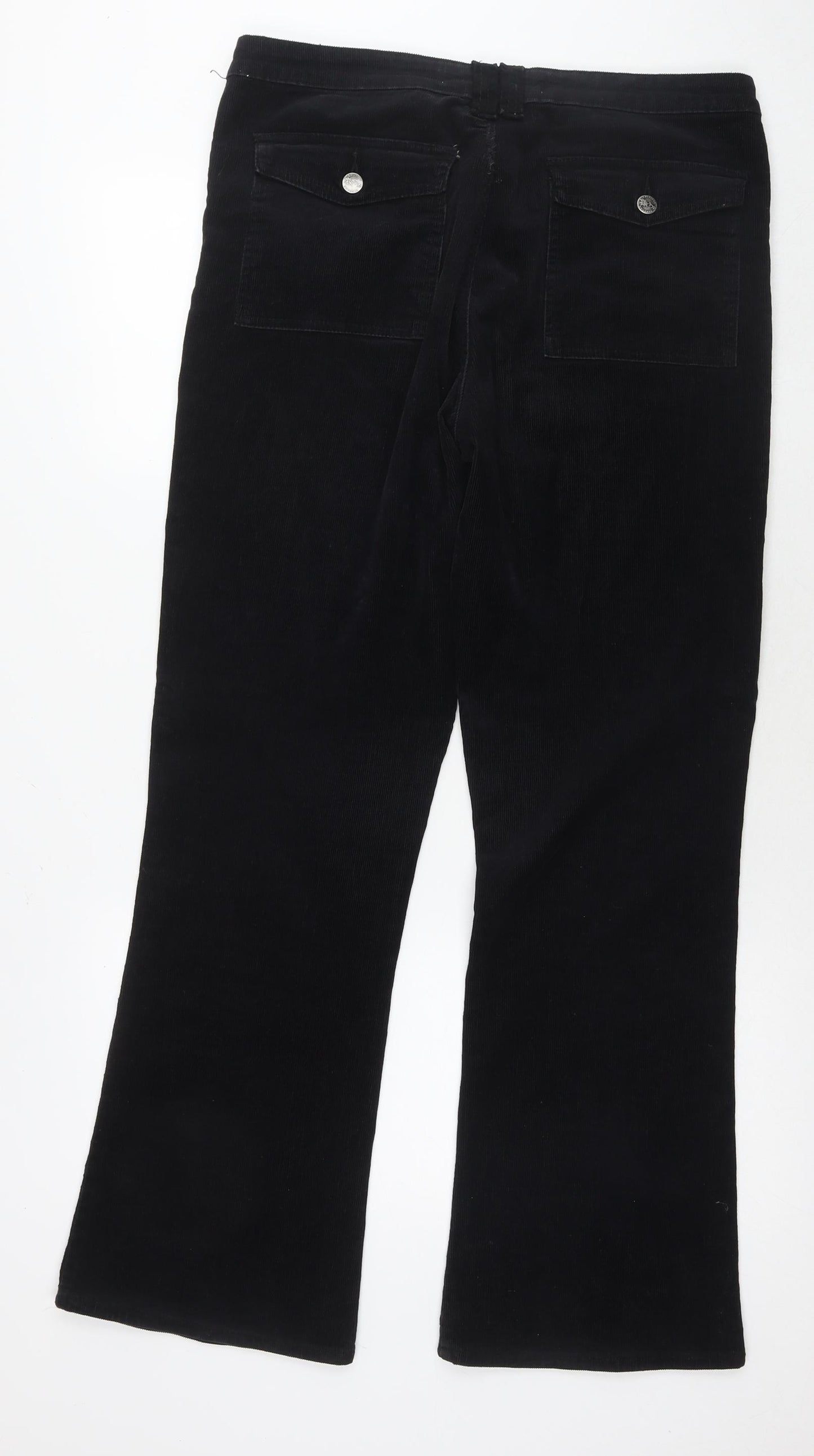 Editions Womens Black Cotton Trousers Size 14 L30 in Regular Zip - Vintage