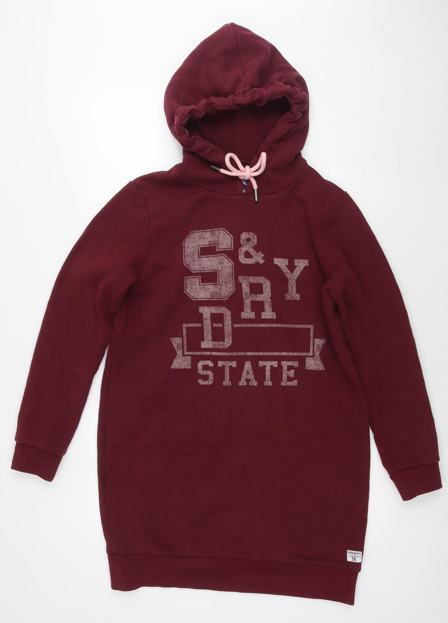 Superdry Womens Red Cotton Pullover Hoodie Size 12 Pullover - Tunic Logo