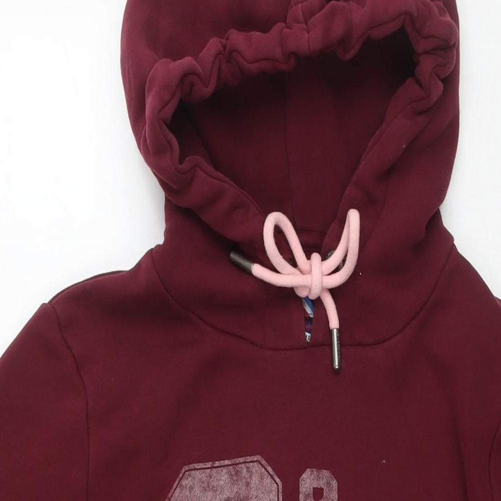 Superdry Womens Red Cotton Pullover Hoodie Size 12 Pullover - Tunic Logo