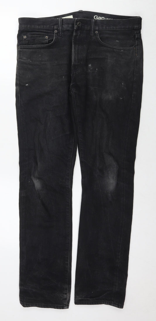 Gap Mens Black Cotton Straight Jeans Size 32 in L32 in Regular Zip