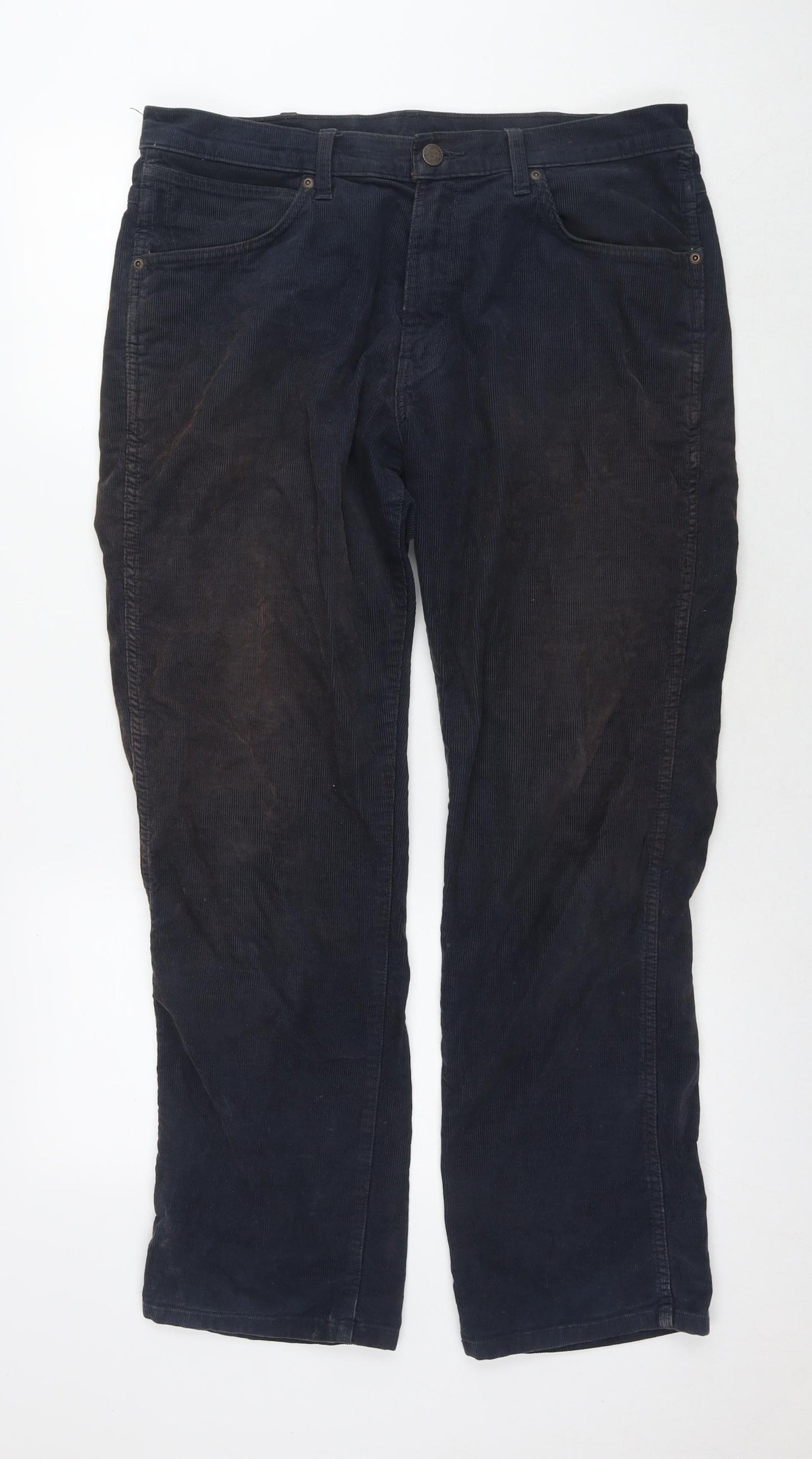 Wrangler Mens Blue Cotton Trousers Size 36 in L30 in Regular Zip