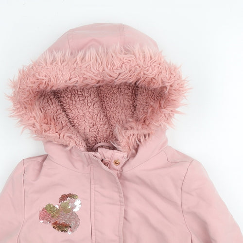 Disney Girls Pink Parka Jacket Size 3-4 Years Zip