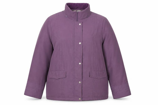 Front view of EWM women’s purple jacket, size UK 18, zip