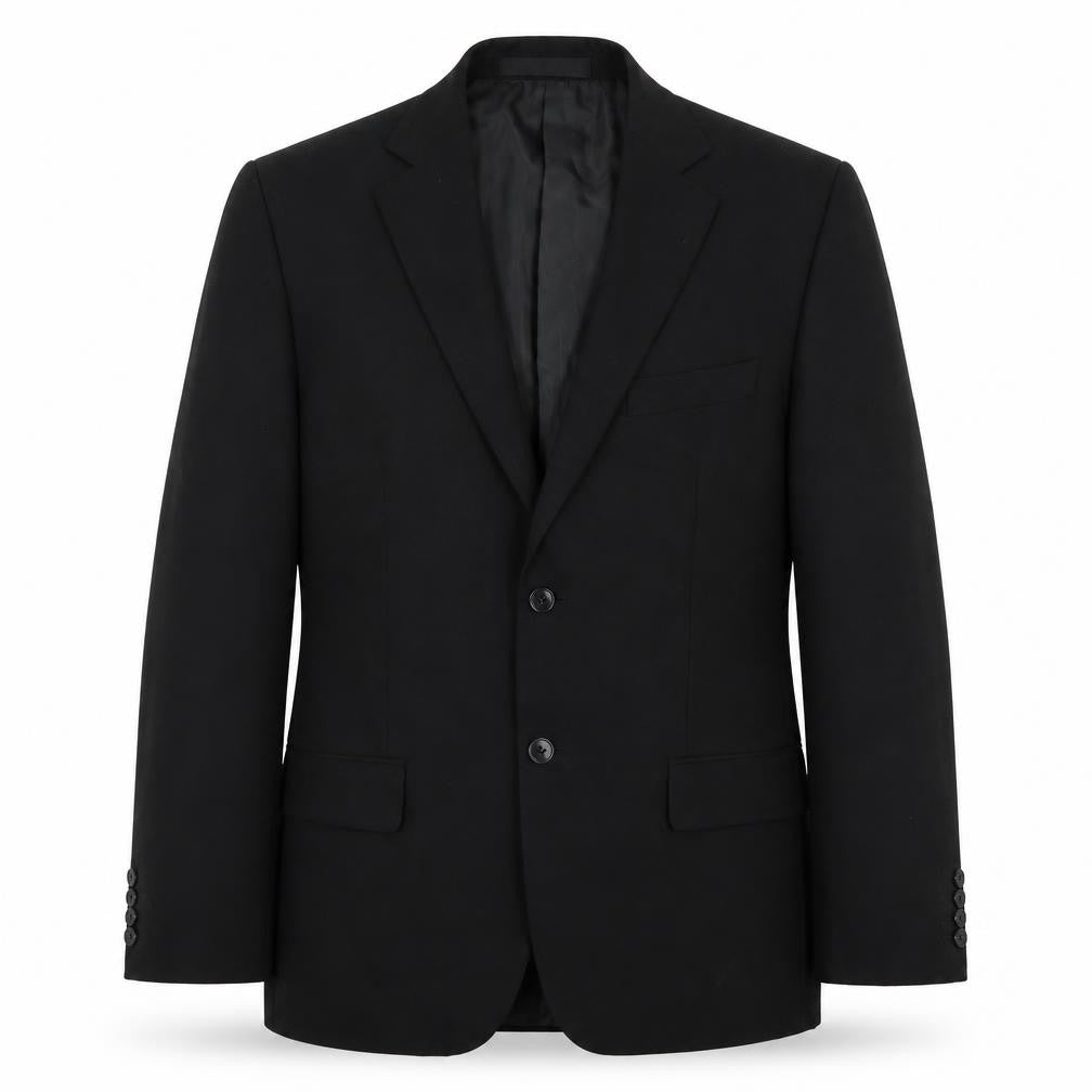 Front view of Marks & Spencer men’s black polyester jacket suit jacket, size 40, regular