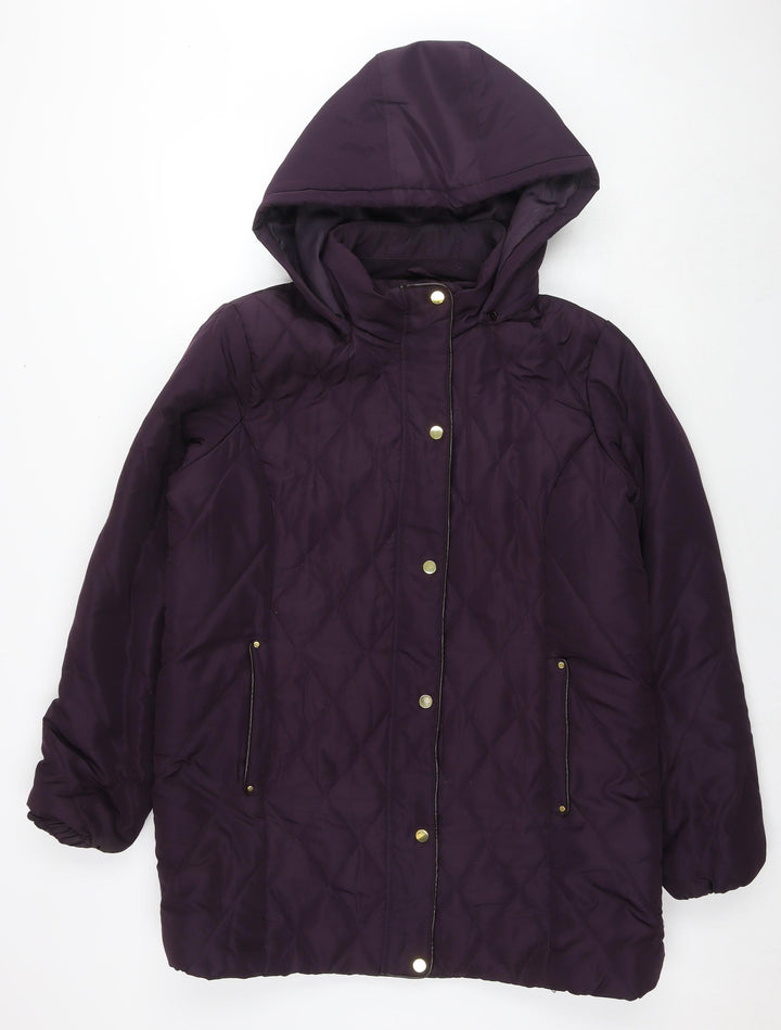 EWM Womens Purple Quilted Coat Size 16 Zip