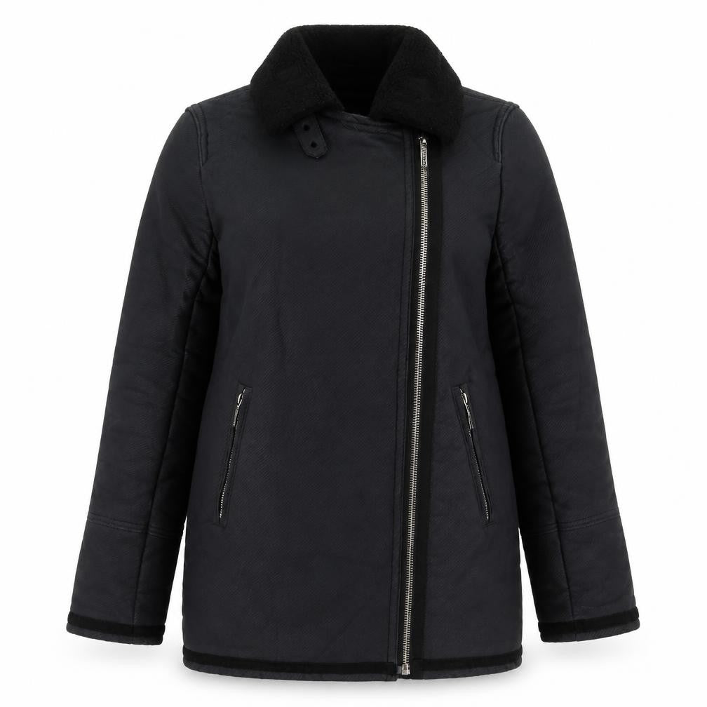 Front view of Gap women’s black overcoat coat, size S, zip