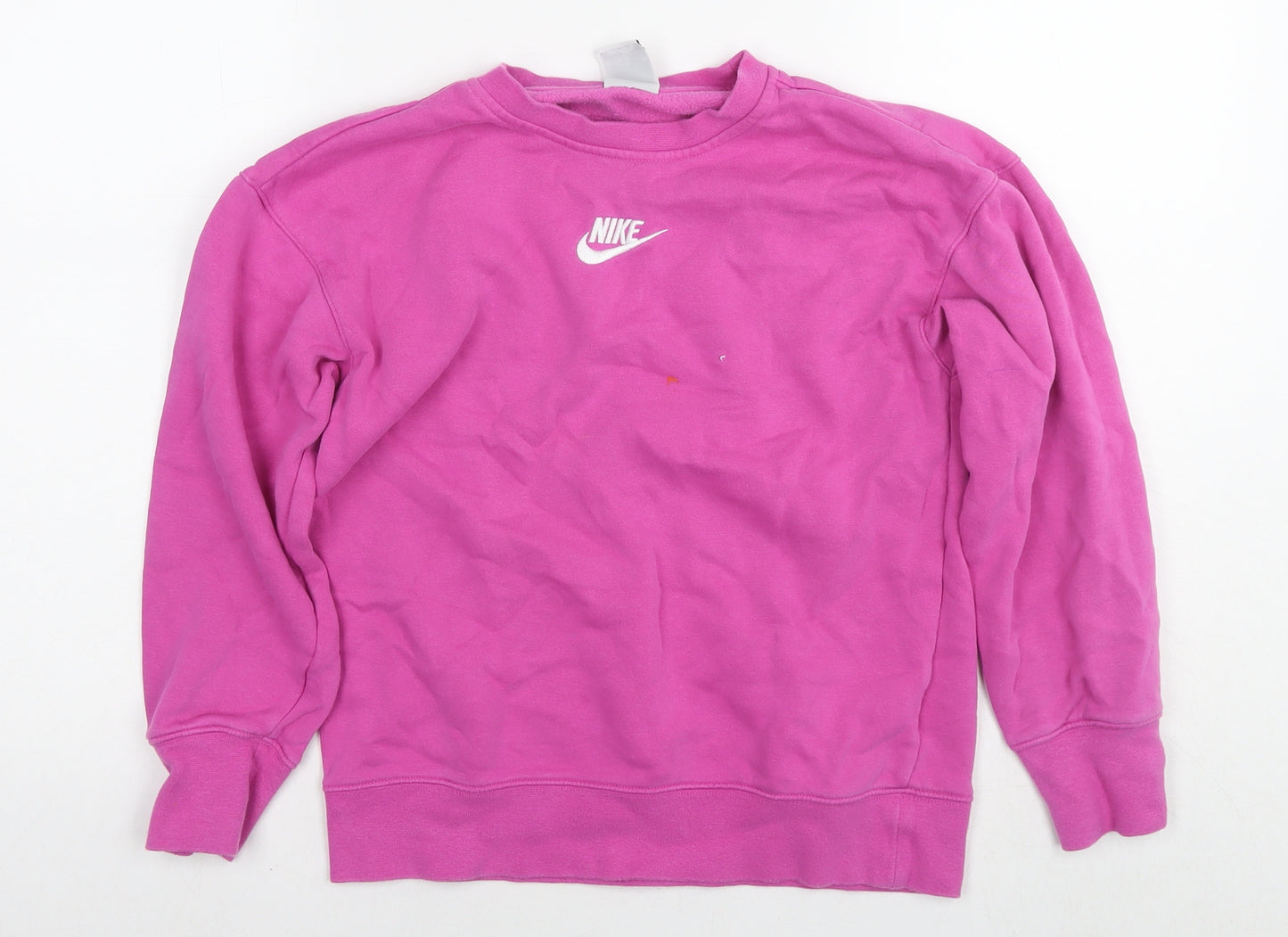 Nike Girls Pink Cotton Pullover Sweatshirt Size 9-10 Years Pullover - Age 9-11 Years
