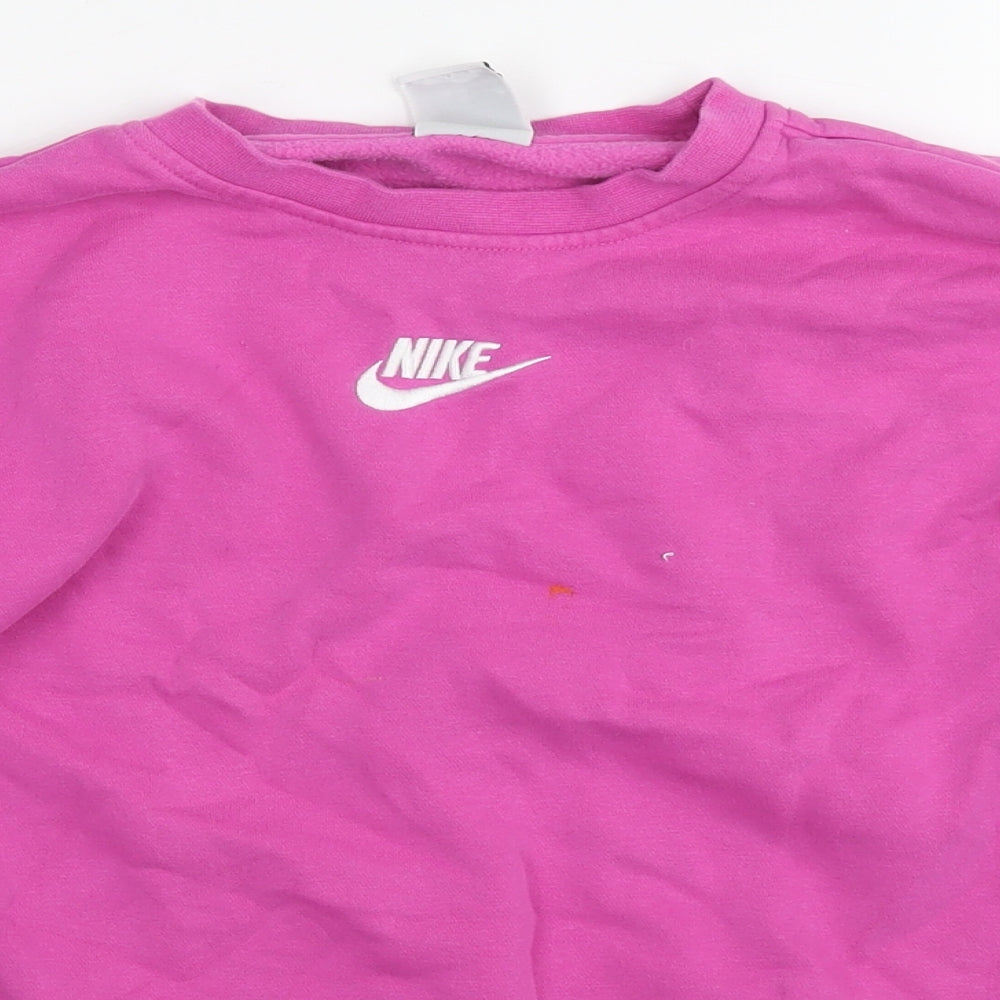 Nike Girls Pink Cotton Pullover Sweatshirt Size 9-10 Years Pullover - Age 9-11 Years