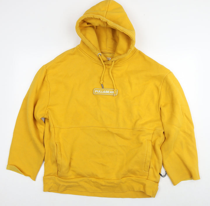 Pull&Bear Womens Yellow Polyester Pullover Hoodie Size L Pullover