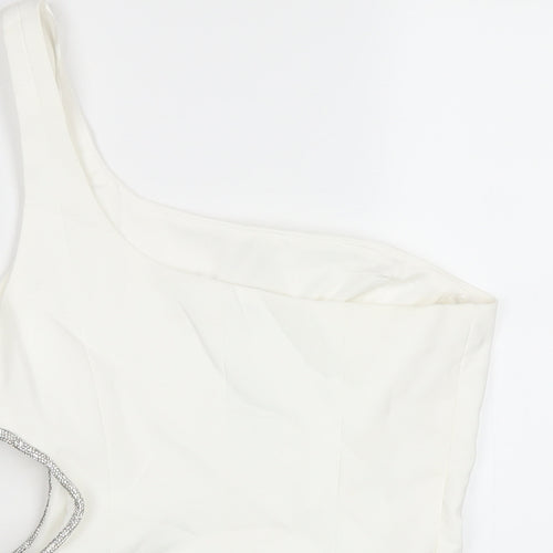 Zara Womens White Polyester Basic T-Shirt Size M One Shoulder