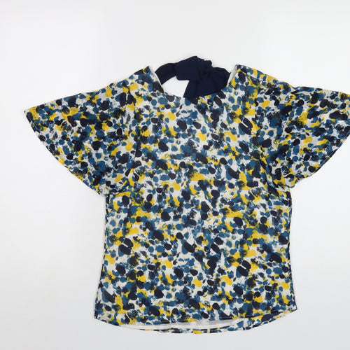 H&M Womens Multicoloured Geometric Polyester Basic T-Shirt Size 4 Round Neck