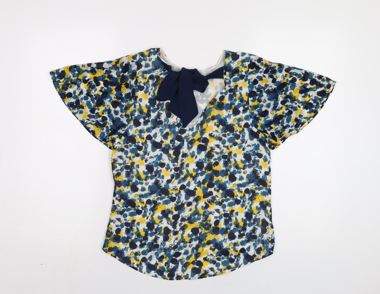 H&M Womens Multicoloured Geometric Polyester Basic T-Shirt Size 4 Round Neck