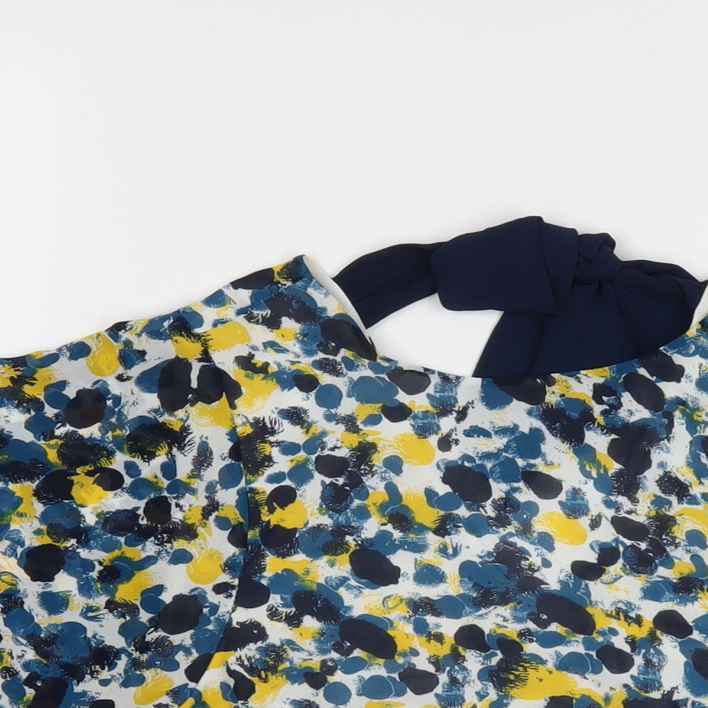 H&M Womens Multicoloured Geometric Polyester Basic T-Shirt Size 4 Round Neck