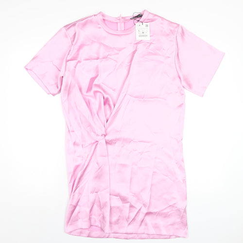Zara Womens Pink Polyester T-Shirt Dress Size L Round Neck Zip