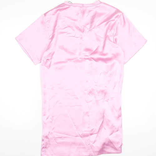 Zara Womens Pink Polyester T-Shirt Dress Size L Round Neck Zip