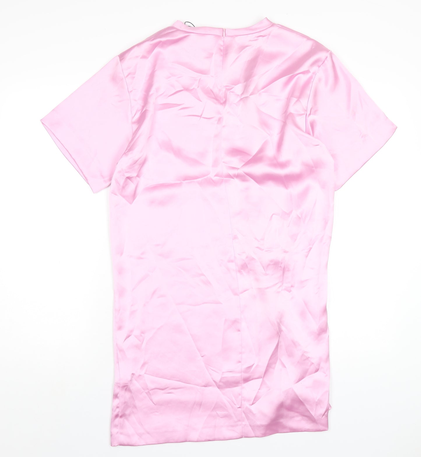 Zara Womens Pink Polyester T-Shirt Dress Size L Round Neck Zip