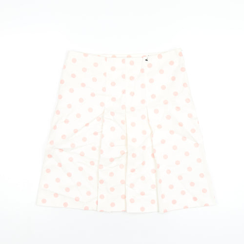 Zara Womens White Polka Dot Cotton A-Line Skirt Size 10 Zip