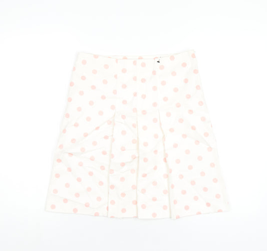 Zara Womens White Polka Dot Cotton A-Line Skirt Size 10 Zip