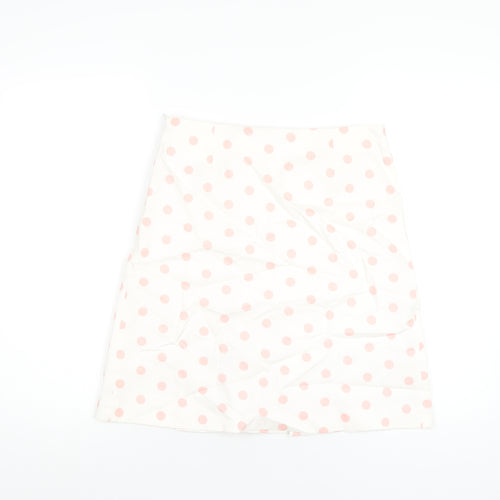 Zara Womens White Polka Dot Cotton A-Line Skirt Size 10 Zip