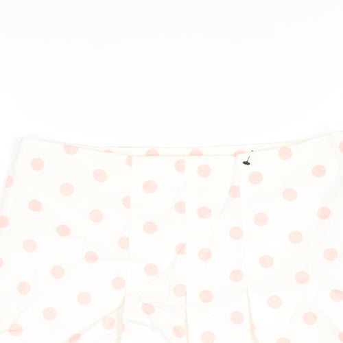 Zara Womens White Polka Dot Cotton A-Line Skirt Size 10 Zip