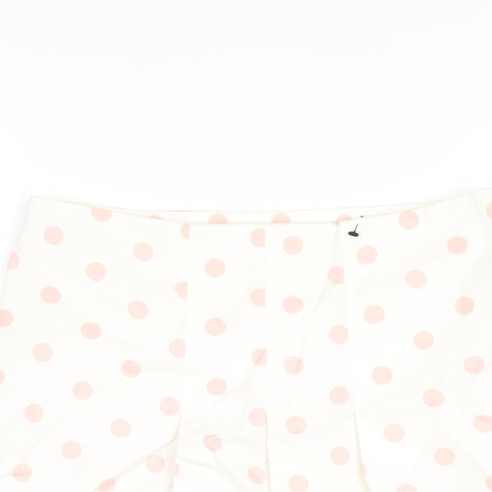 Zara Womens White Polka Dot Cotton A-Line Skirt Size 10 Zip