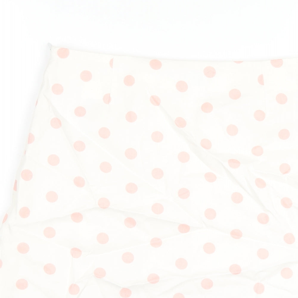 Zara Womens White Polka Dot Cotton A-Line Skirt Size 10 Zip