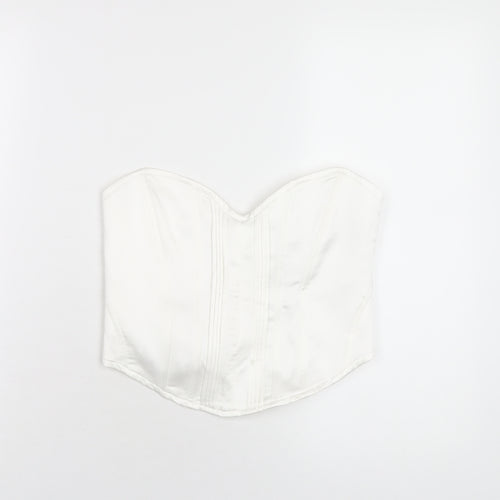 Bershka Womens White Polyamide Cropped T-Shirt Size L Sweetheart - Corset