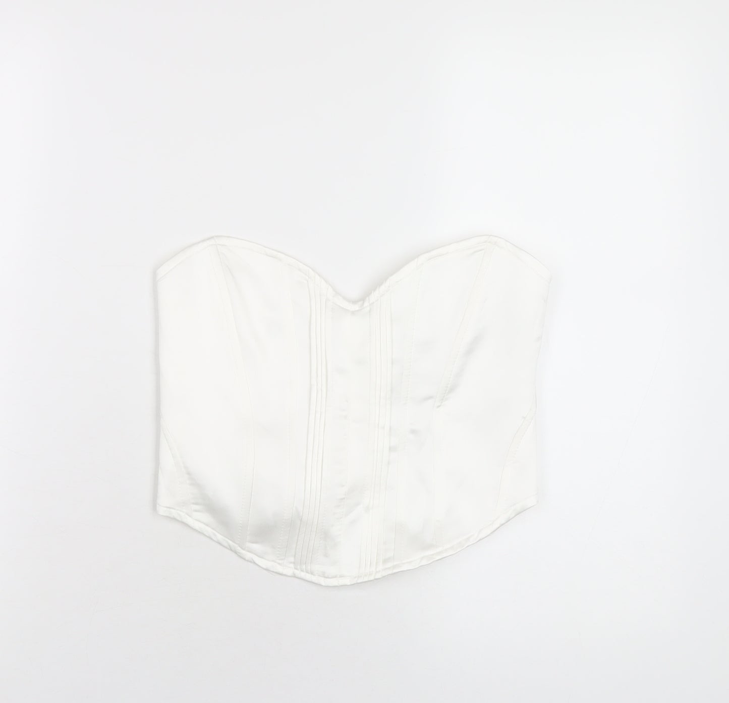 Bershka Womens White Polyamide Cropped T-Shirt Size L Sweetheart - Corset