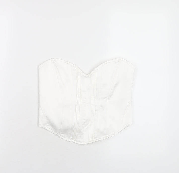 Bershka Womens White Polyamide Cropped T-Shirt Size L Sweetheart - Corset