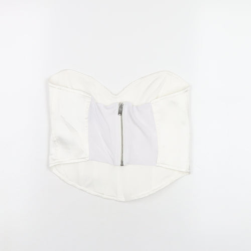 Bershka Womens White Polyamide Cropped T-Shirt Size L Sweetheart - Corset