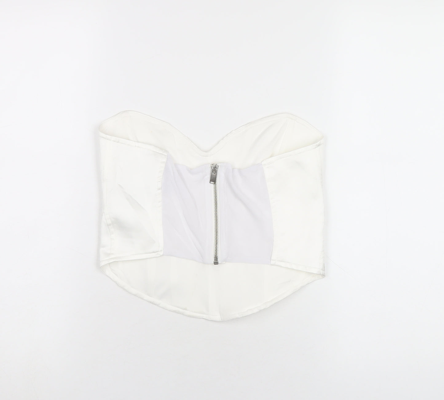 Bershka Womens White Polyamide Cropped T-Shirt Size L Sweetheart - Corset