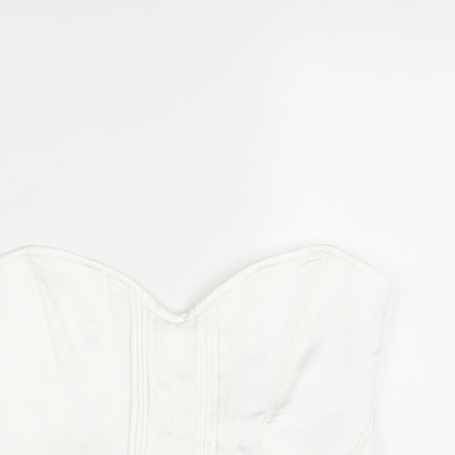 Bershka Womens White Polyamide Cropped T-Shirt Size L Sweetheart - Corset