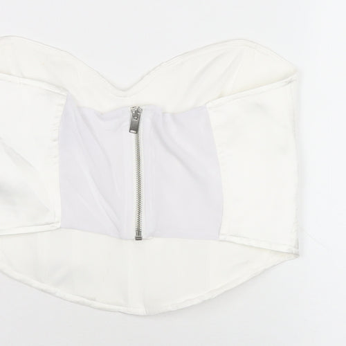 Bershka Womens White Polyamide Cropped T-Shirt Size L Sweetheart - Corset