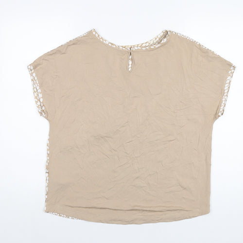 Marks and Spencer Womens Beige Geometric Polyester Basic T-Shirt Size 12 Round Neck