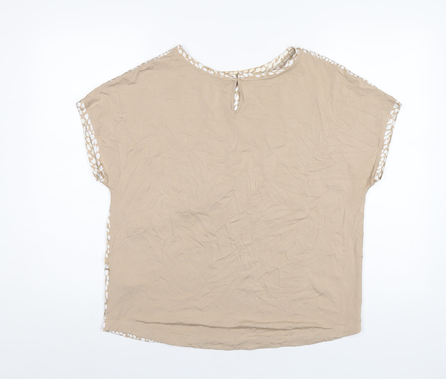 Marks and Spencer Womens Beige Geometric Polyester Basic T-Shirt Size 12 Round Neck