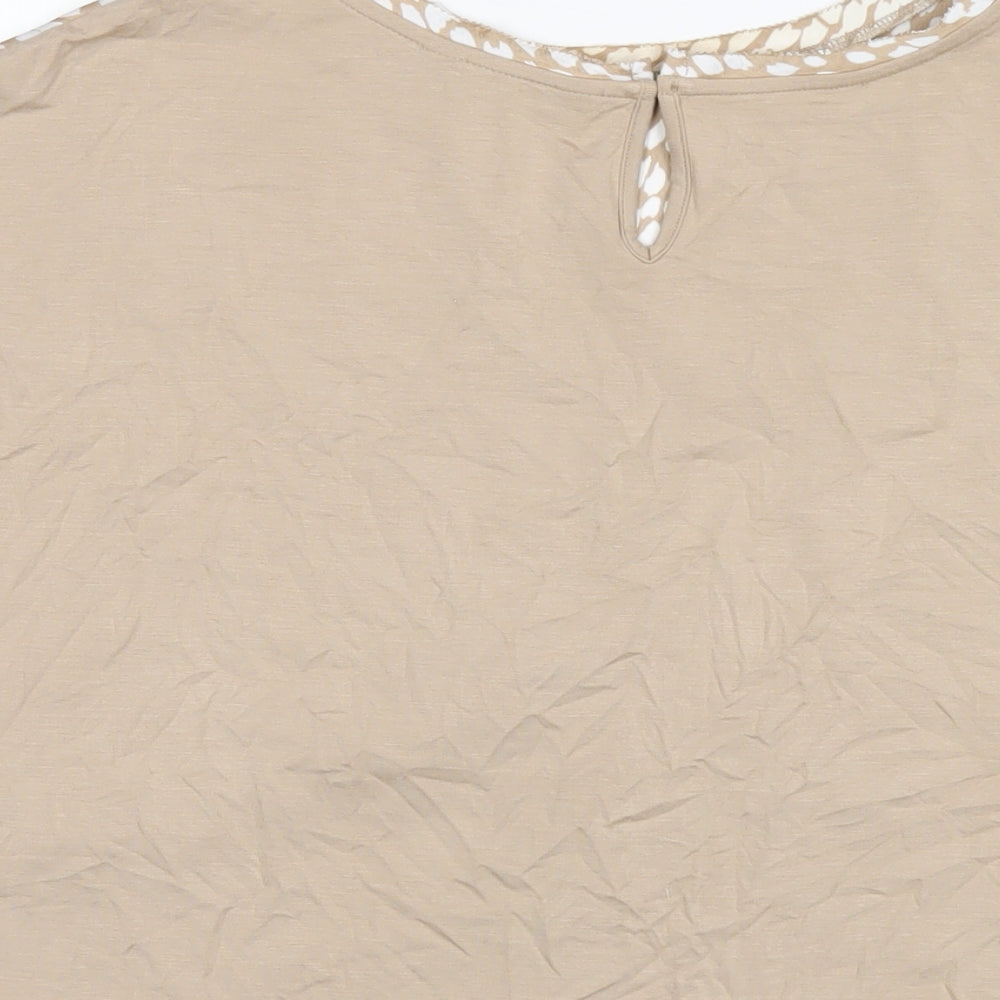 Marks and Spencer Womens Beige Geometric Polyester Basic T-Shirt Size 12 Round Neck